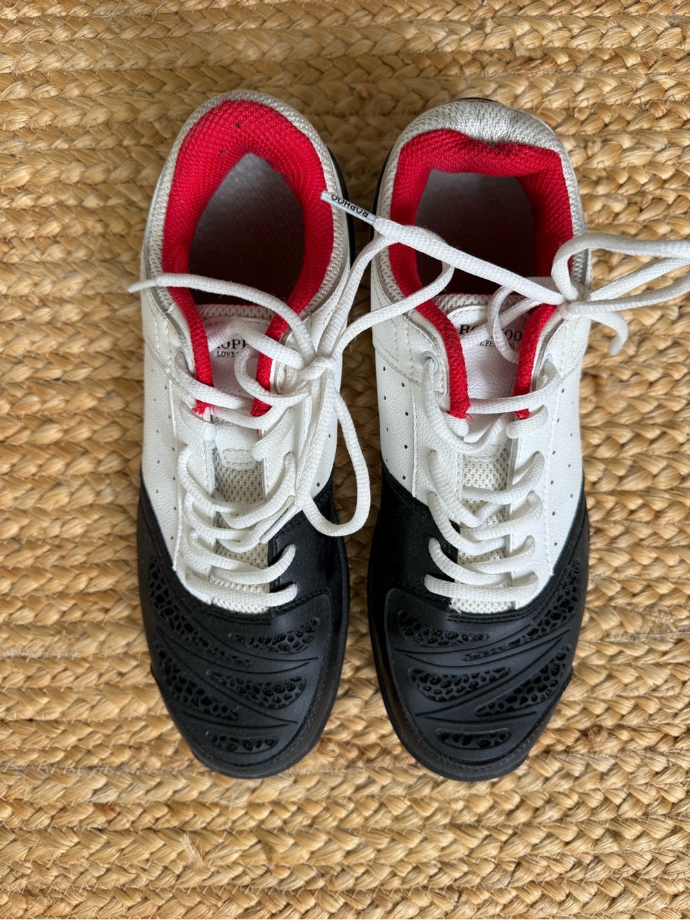 Kids White, Black & Red Athletic Sneakers
